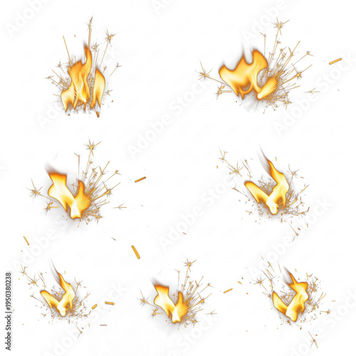 Tableau sur toile Dynamic collection of bright sparkling fire and burning fuse ignitions