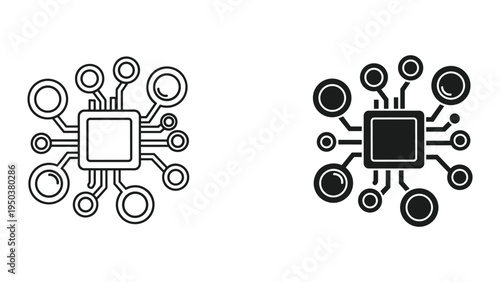 Digital Circuit Board Chip with Connections, Microchip Icon, Technology Concept, AI, Data Processing