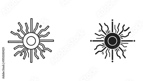 Sun Icons: Outline and Silhouette, Radiating Energy, Light Symbol, Cosmic Energy, Solar Power