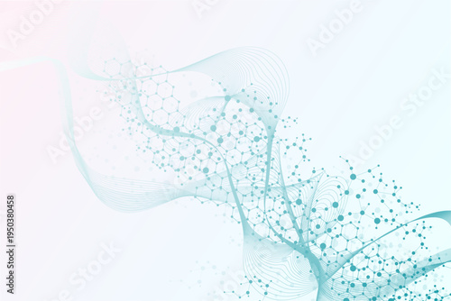 Modern abstract molecules structure for science or medical background. DNA helix or atom visualization. Molecular wave flow abstract background. Vector illustration