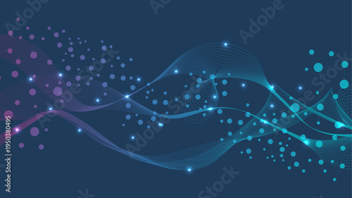 Modern abstract molecules structure for science or medical background. DNA helix or atom visualization. Molecular wave flow abstract background. Vector illustration