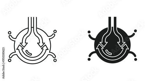 Conceptual Diagram of Circulation or Exchange with Arrows and Outward Appendages