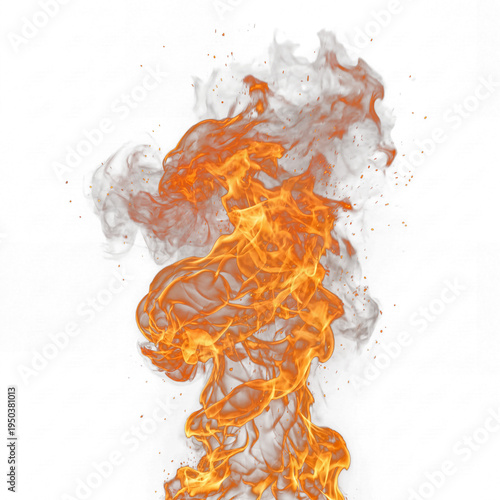 Cuadro en lienzo Vibrant orange and yellow flames with smoke and sparks rising dynamically