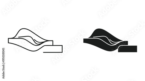 Abstract wavy forms, dualistic design, graphic symbol, line art and solid fill