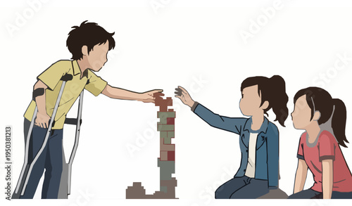 Children with Disabilities Learning and Playing – Inclusive School Activities Vector Set