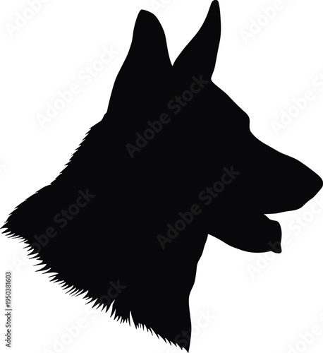 German Shepherd dog head silhouette profile, domestic canine pet illustration isolated, guard dog symbol, animal portrait icon for veterinary, pet care and mascot design