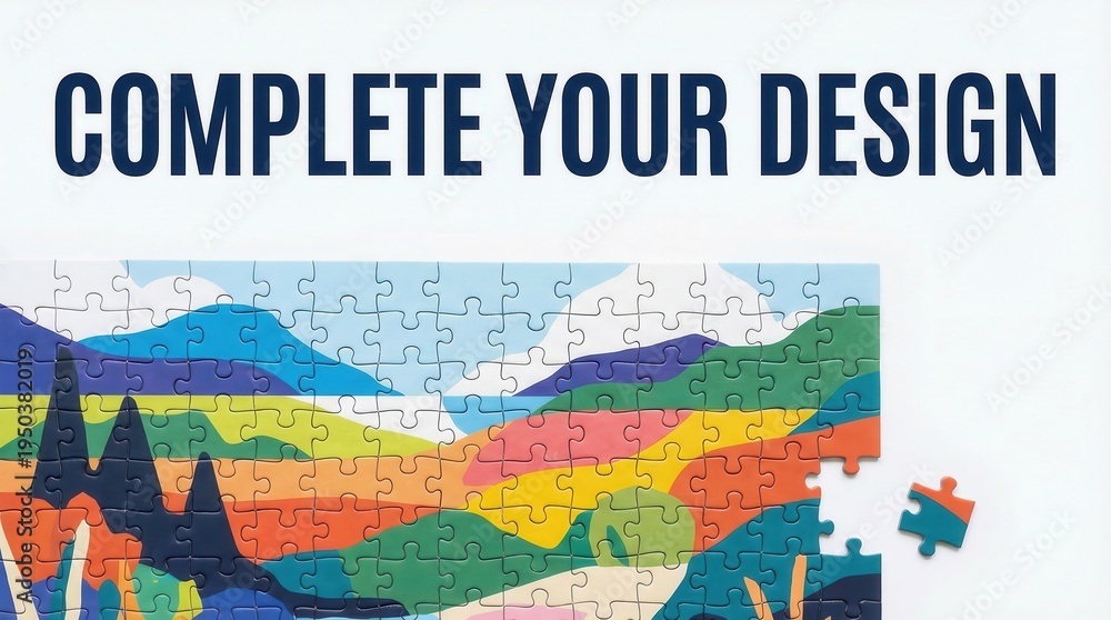 Naklejka premium Completing a Vibrant Abstract Landscape Puzzle