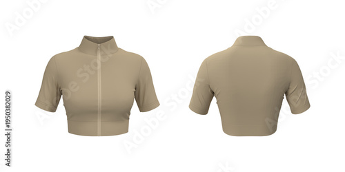 Women’s Cropped Full-Zip Jacket Mockup. Front and Back View