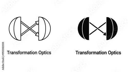 Transformation Optics Icons: Line Art and Solid Fill with Arrows Showing Light Path