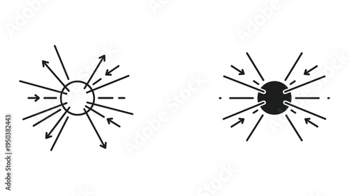 Black and White Icons: Center Point Focus and Explosion/Dispersion Symbol