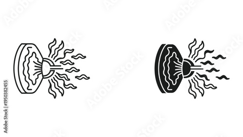 Light Emission Icon - Sun Flare and Lens Illustration - Line and Silhouette