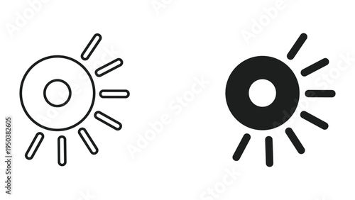 Sun icons, outline and solid fill, representing brightness, weather, and energy