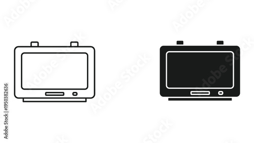 Retro Television Icon Set - Outline and Solid Fill