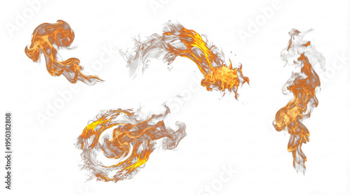 Fotografie Realistic dynamic fire flames and smoke effects set, showcasing intense heat, isolated on a transparent background