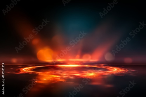 Dark background with a bright orange circle in the center. The circle is surrounded by a blurry, glowing effect