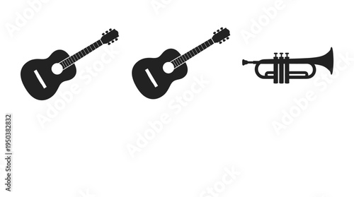 Black silhouettes of guitars and trumpet Vector