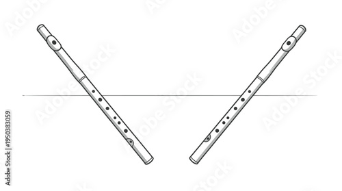 A pair of flutes with holes for musical notes Vector
