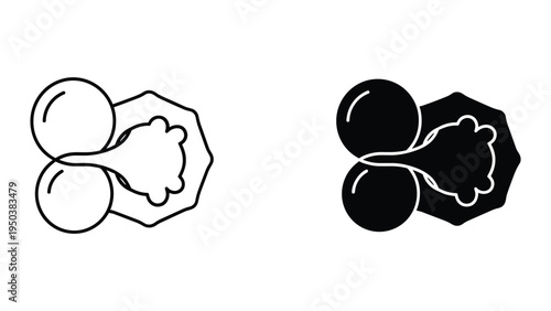Two Icons: Human Testicles Outline and Solid Black Silhouette, Medical Symbol