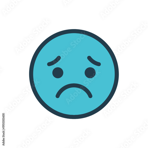 A blue emoticon with a frowning face and furrowed eyebrows on a white background, conveying a displeased mood with a simple graphic design.
