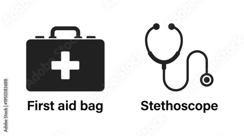 First aid bag and stethoscope Vector