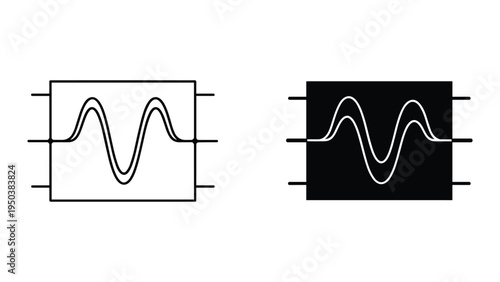 Abstract Waveforms in Rectangles: Black and White Science and Technology Icons