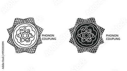 Abstract atomic symbol with grid pattern, representing Phonon Coupling