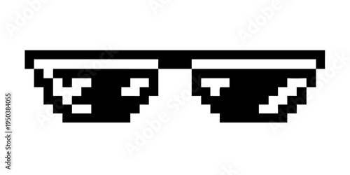 Trendy pixelated sunglasses in black and white with thug life style .vector icon