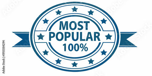 Blue stamp graphic declaring most popular with stars and ribbon