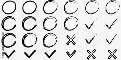 Collection of hand drawn oval frames checkmarks and x marks