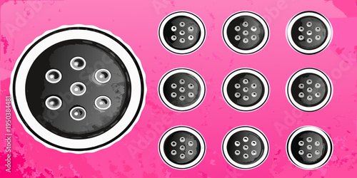 Close up of circular ports with multiple pinholes on a pink background