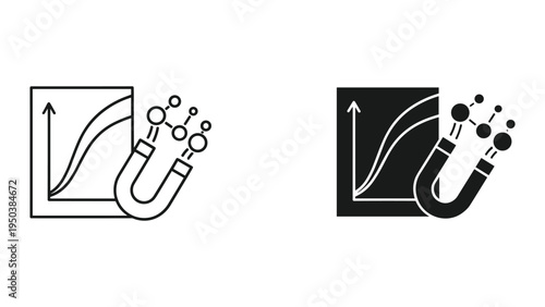 Magnet Attracting Growth Data & Molecular Structure Icons: Business Growth Concept