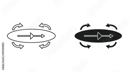 Directional Arrow Icons with Circular Motion Arrows - Line and Solid Fill Styles