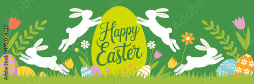 Easter hand drawn background design for holiday card, banner. Hand drawn easter horizontal pattern. Happy Easter Holiday greeting card. Easter creative poster. Trendy Easter design. Easter theme