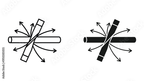 Crossed Pipes with Flow Arrows Symbol Icon Set, Linear and Solid Black