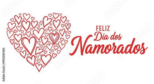 Valentines day celebration with hearts and love text in Portuguese  Feliz Dia dos Namorados