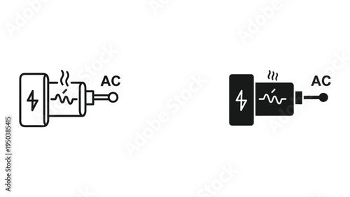AC Power Adapter Icon with Lightning Bolt and Heat Lines, Vector Illustration
