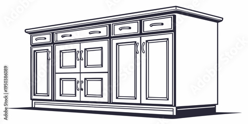 A vintage-style wooden sideboard with intricate carvings and multiple compartments