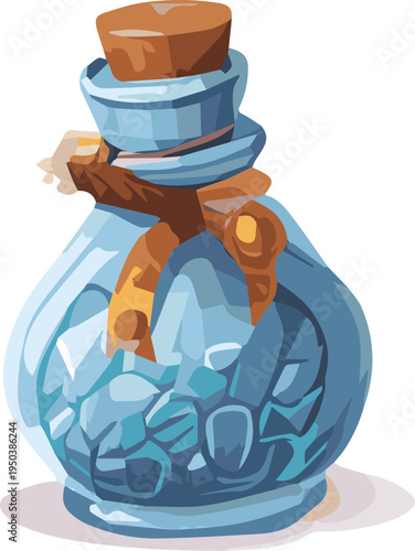 Magic potion in a glass bottle, fantasy game icon vector illustration