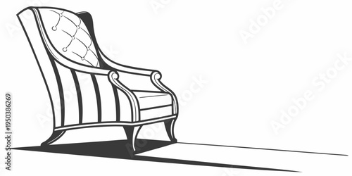 A vintage striped armchair with a plush cushion in a minimalist setting