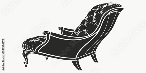 Elegant black chaise lounge with intricate design details in a minimalist setting