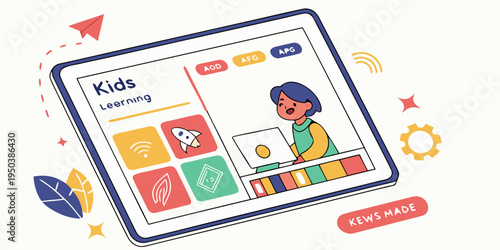 A vibrant tablet screen displaying a variety of colorful educational apps for kids.