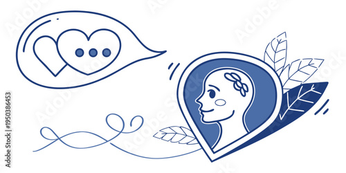 A heartfelt illustration of a man's face with abstract hearts and speech bubbles