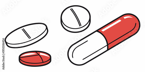 Assorted pills and capsules displayed on a white background