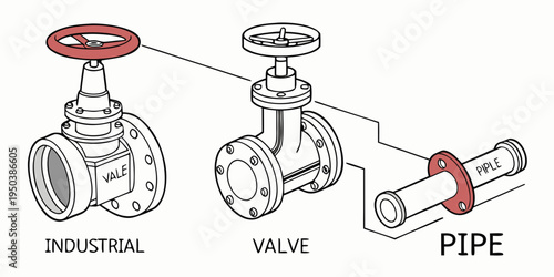 Industrial pipe and valve diagram showcasing different types of pipe connections