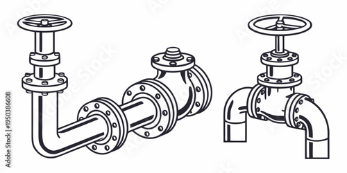 Illustration of various types of pipe fittings and valves in a plumbing system