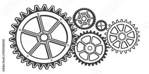 Intricate mechanical gears interlocking in a complex arrangement