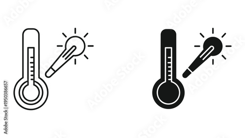 Thermometer Icon showing High Temperature Heat and Sunshine. Weather forecast symbol.