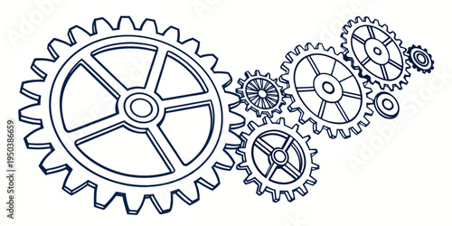 Intricate blue and white mechanical gears interlocking in a complex pattern