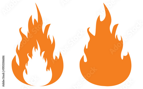 Flat Style Fire Flame Icons – Clean Minimal Heat Symbol Vector Illustration