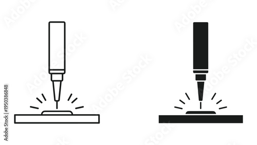 Welding Torch Icon Line Art and Silhouette, Industrial and Manufacturing Process